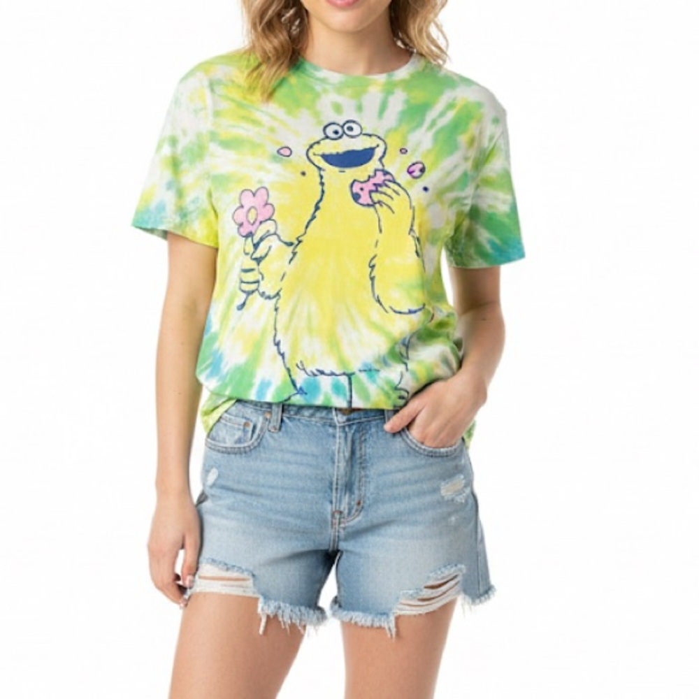 Sesame Street Cookie Monster Tie Dye Bright Tshirt Top M